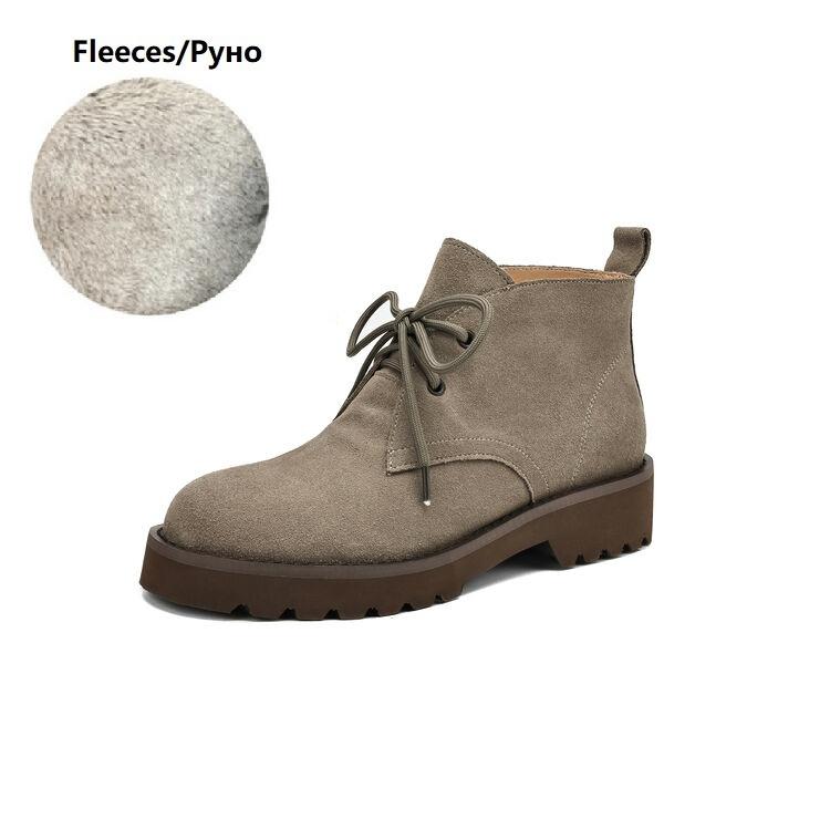 

Fashion NEW Autumn Women Boots Cow Suede Leather Shoes for Women Round Toe Chunky Heel Shoes Lace-up Ankle Boots Concise Platform Boots 34