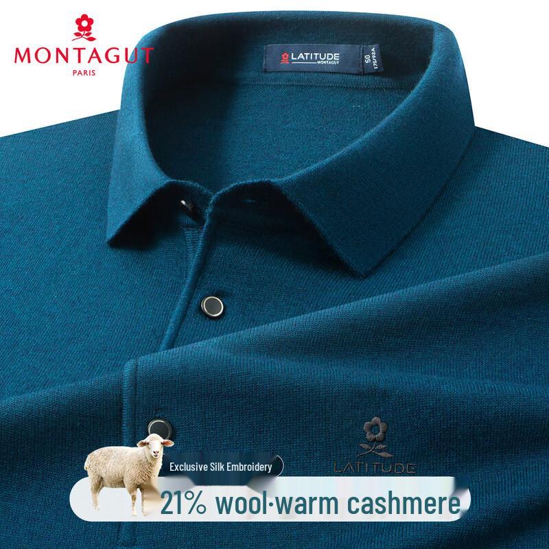 MONTAGUT Men's Cashmere Wool Blend Polo Collar Knit Sweater