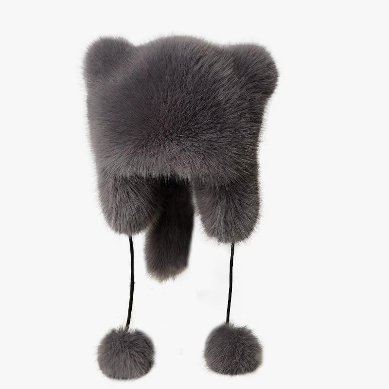 Thickened Warm Princess Hat In Autumn and Winter Fashion Ear Protection Hat Raccoon Plush Hat Imitation Fox Hair Woman