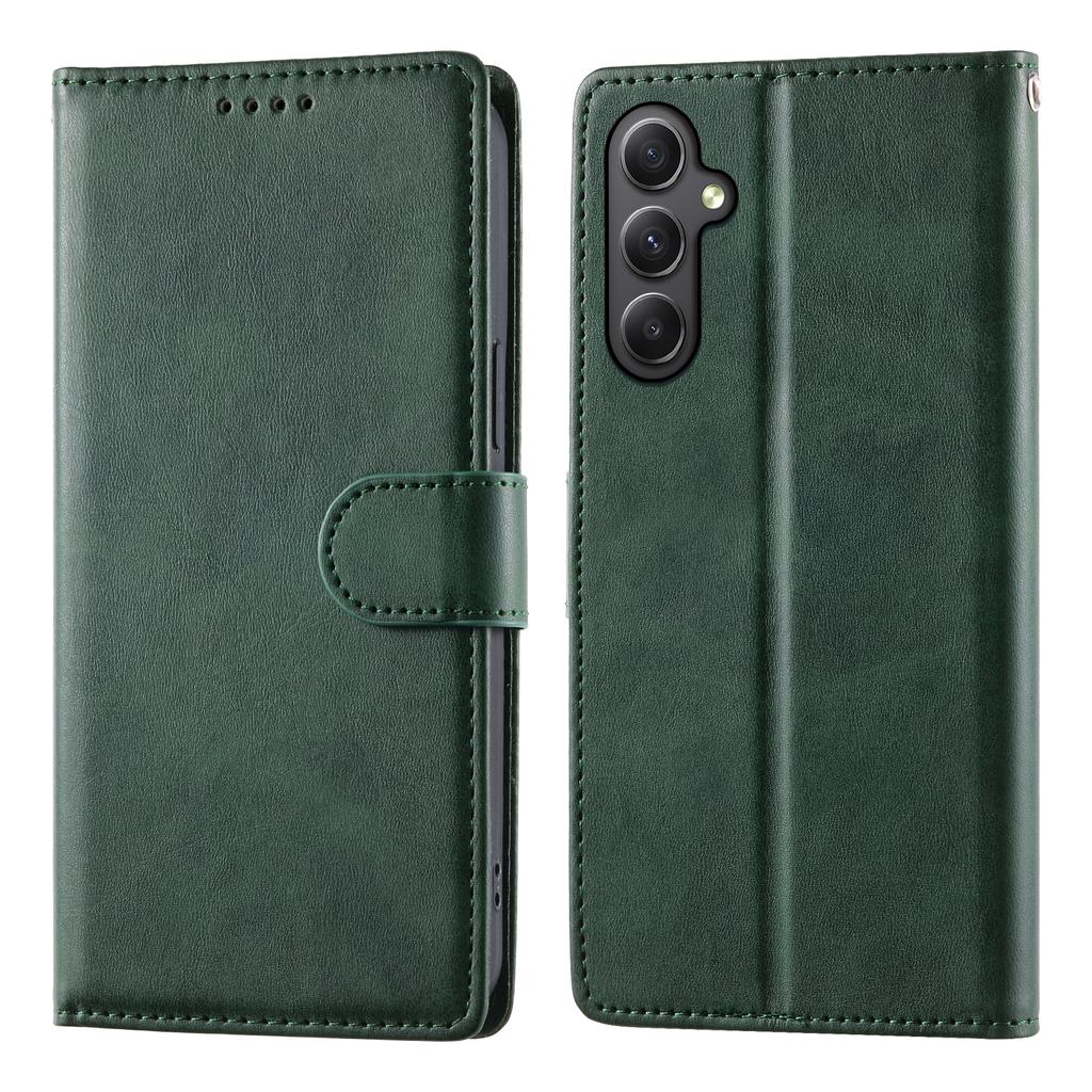 For Samsung Galaxy A35 5G Case Stand Wallet Calf Texture PU Leather Flip Phone Cover with Wrist Strap