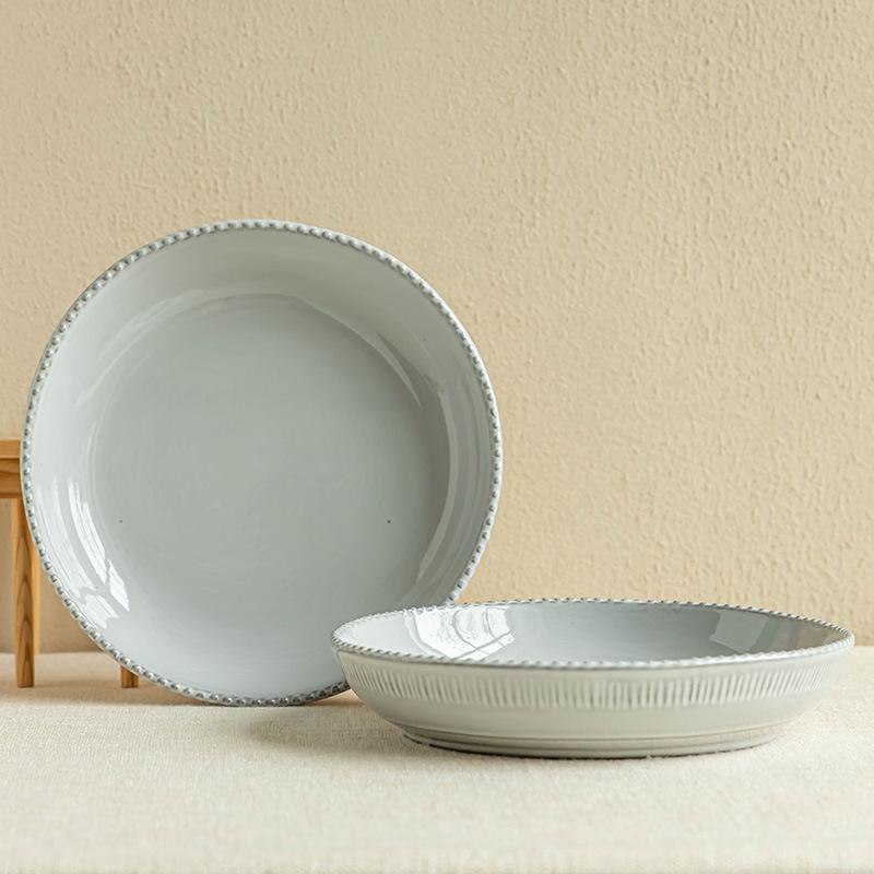 Nordischer Stil Perlenrand Hochwertiger Teller Keramikteller Western Food Teller Dreidimensionales Relief Heim Hotel Teller