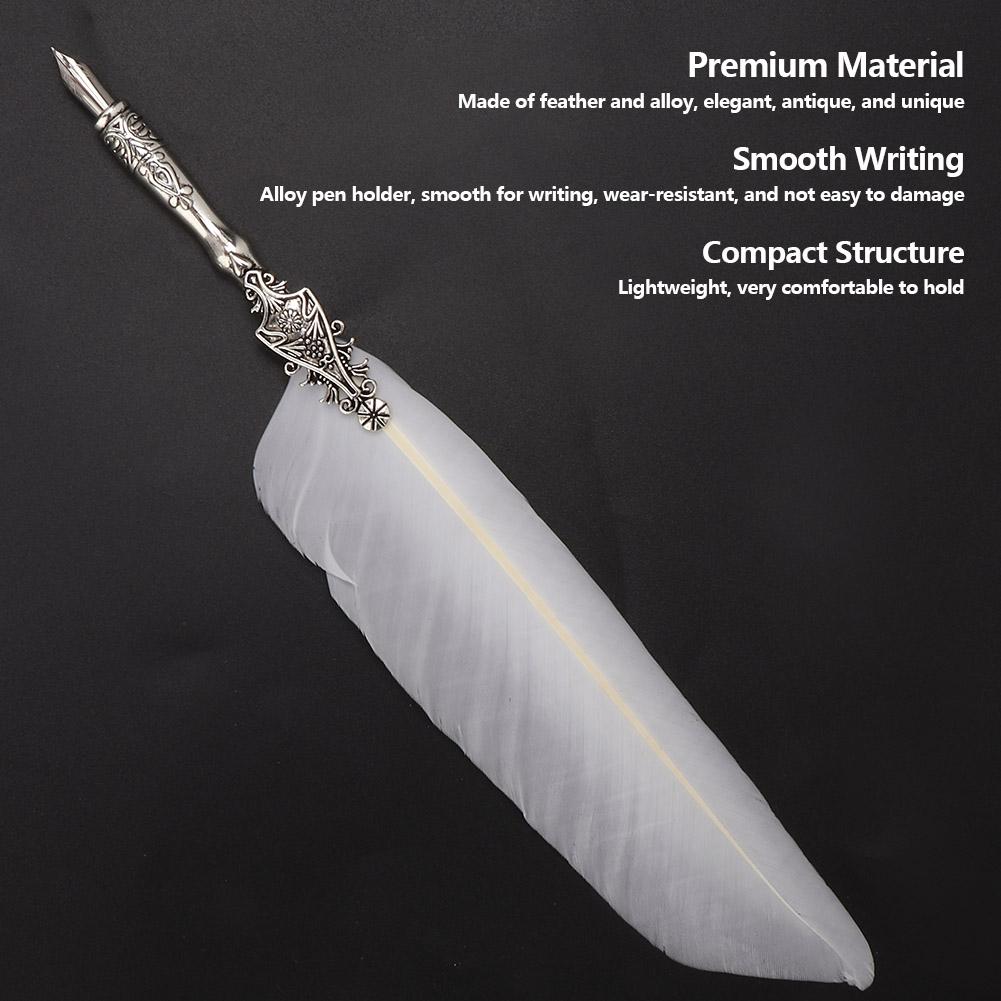 European Vintage Fountain Pen Feather Quill Dip Pen Signature Pen Set Stationery Gift (White)