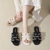 Slippers women wear 2025 summer new Korean version fairy style flat bottom pearl fashion word casual cool slippers women