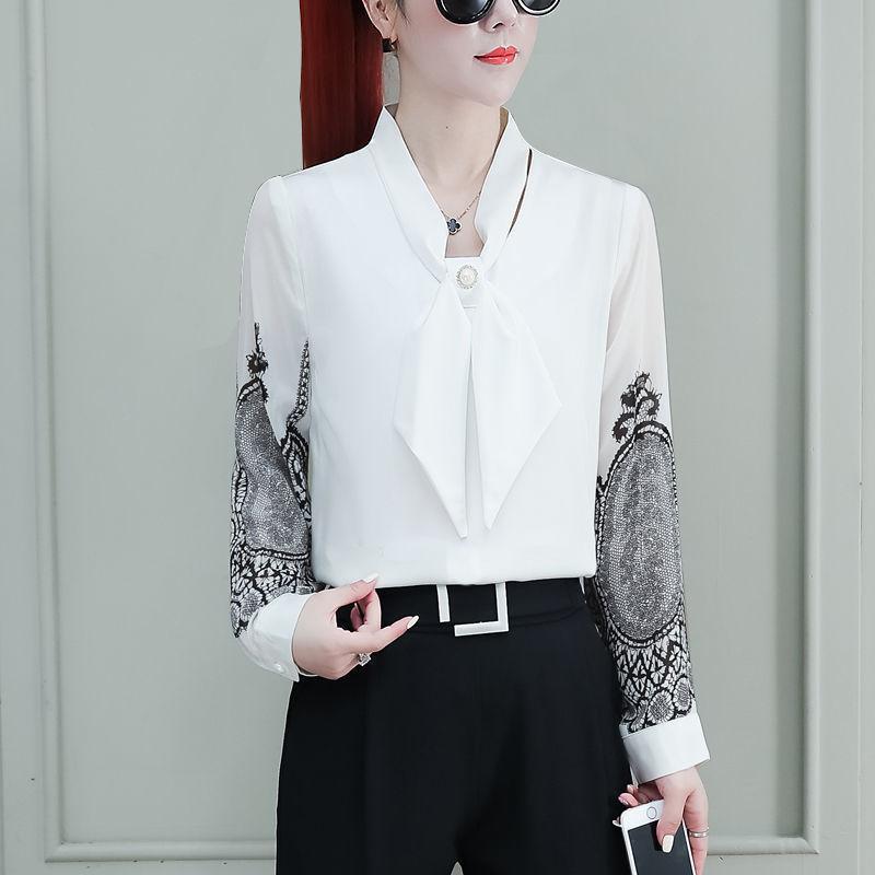 Women's Shirt Top Bow Loose Base Shirt Chiffon Shirt