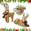 Handmade Straw Christmas Ornaments Deer/Squirrel with Scarf, Retro Pastoral Style Rustic Festive Home Decor Animal Figurines for Holiday Table