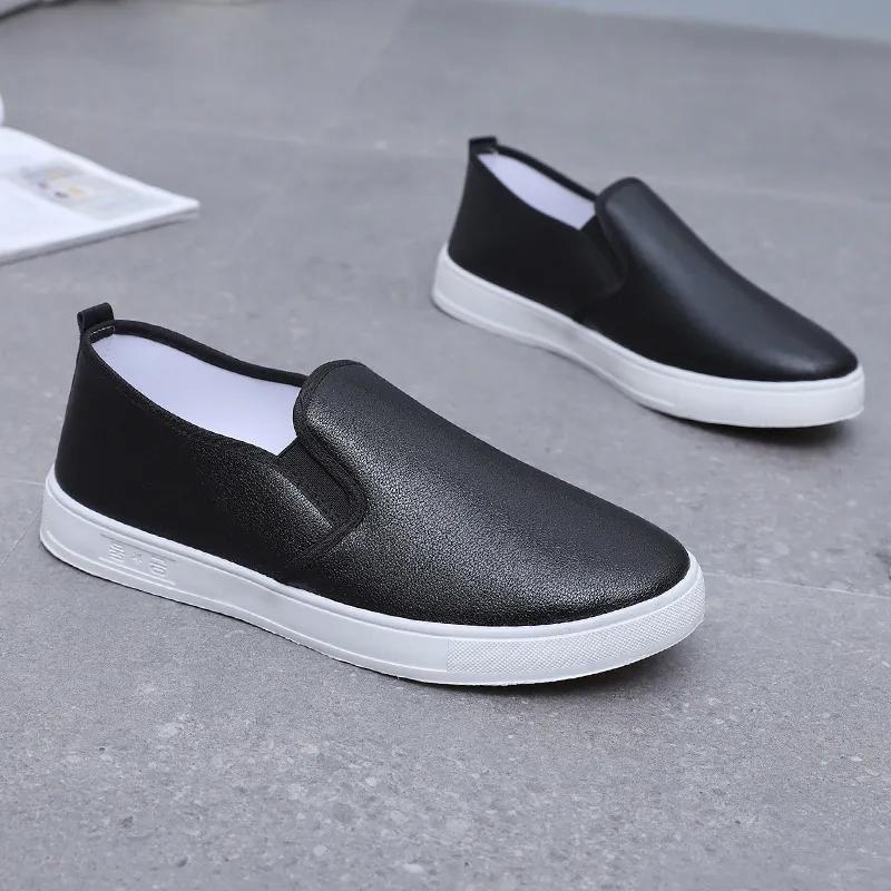  zapatos de mujer women cute round toe white pu leather spring slip on anti skid loafers lady school black shoes ab304
