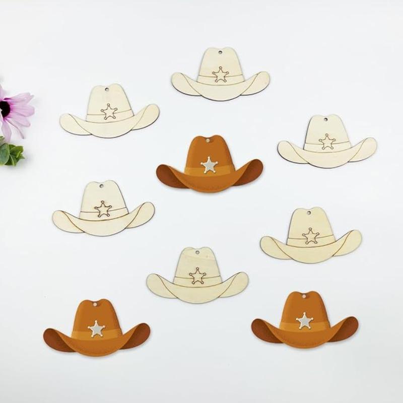 10 Pezzi Sagome di Legno a Forma di Cappello da Cowboy per Artigianato Fai-da-Te Ornamenti Western in Legno Non Verniciati per Pittura Decorazioni Natalizie Bomboniere per Feste