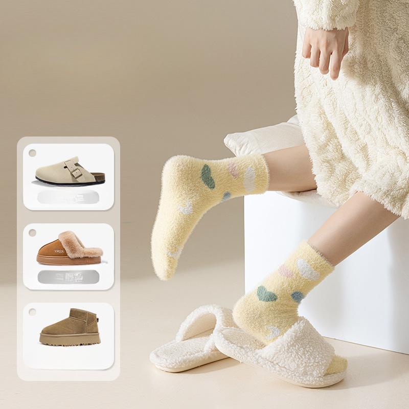 Women's Autumn and Winter Mid-calf Socks, Mink Fleece Thickened Warm Floor Socks, Sleeping Socks, Coral Fleece Socks