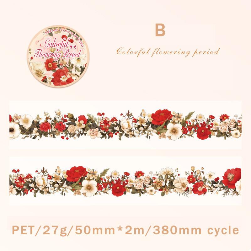 50mm*2m PET Flowers Tapes Sunflower Rose DIY Scrapbooking Art Collage Photo Album Waterproof Tapes Creative Stationery