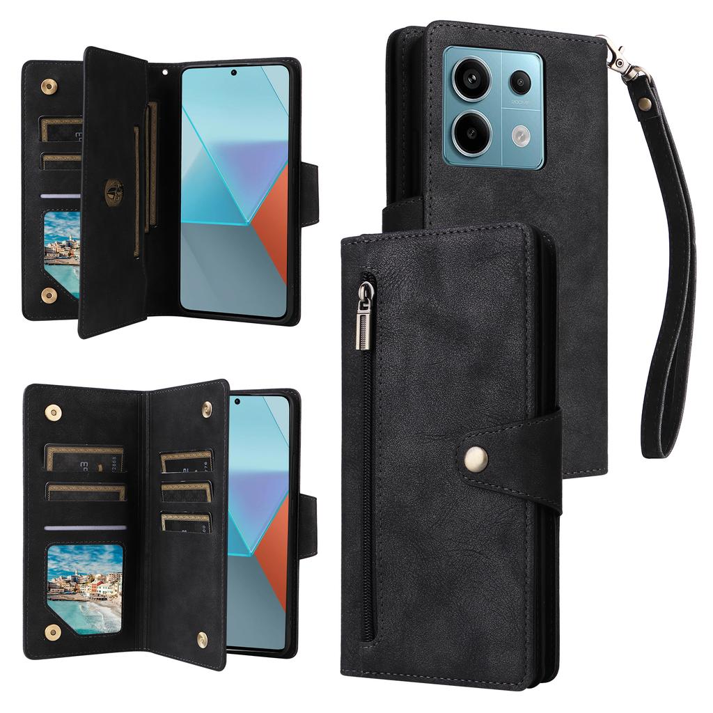 For Xiaomi Redmi Note 13 Pro 5G/Poco X6 5G Zipper Case PU Leather Stand Flip Phone Cover