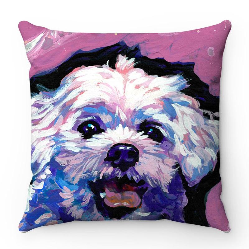 Creative watercolor colored dog design Digital printing short plush pillow covers for car sofa office cushion cover home goods