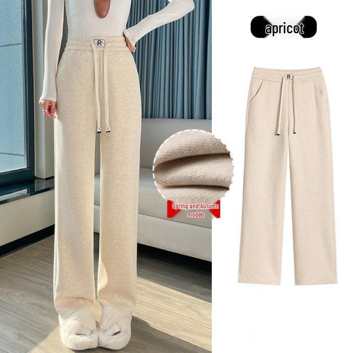 Three-Dimensional Waist Slim-Fit Wide-Leg Women s Pants - High-Waisted, Fleece-Lined, Thickened Lamb Wool Flannel, Autumn/Winter. 3XL