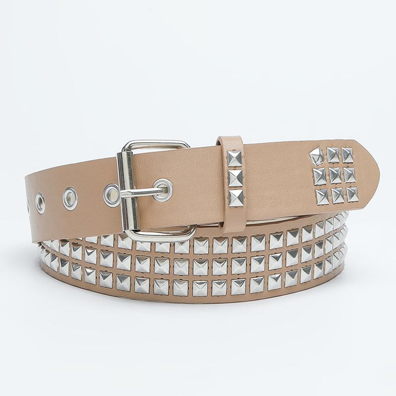 New Square Bead Rivet Belt Metal Pyramid Belt Men and Women Punk Hardware Jeans Belt Y2K Belt Designer Belt Women's Belts