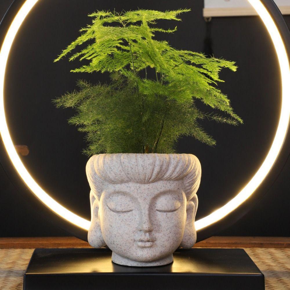 Realistic Buddha Head Flower Pot Handmade Sculpture Plant Containers  Table Centerpiece