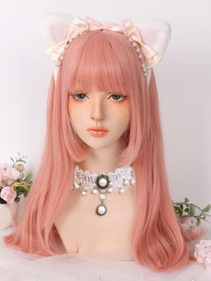Long Wavy Pink Wigs for Women Daily Cosplay Party Use Natural Soft Synthetic Curly Highlight Pink Wig with Bangs 22 Inch