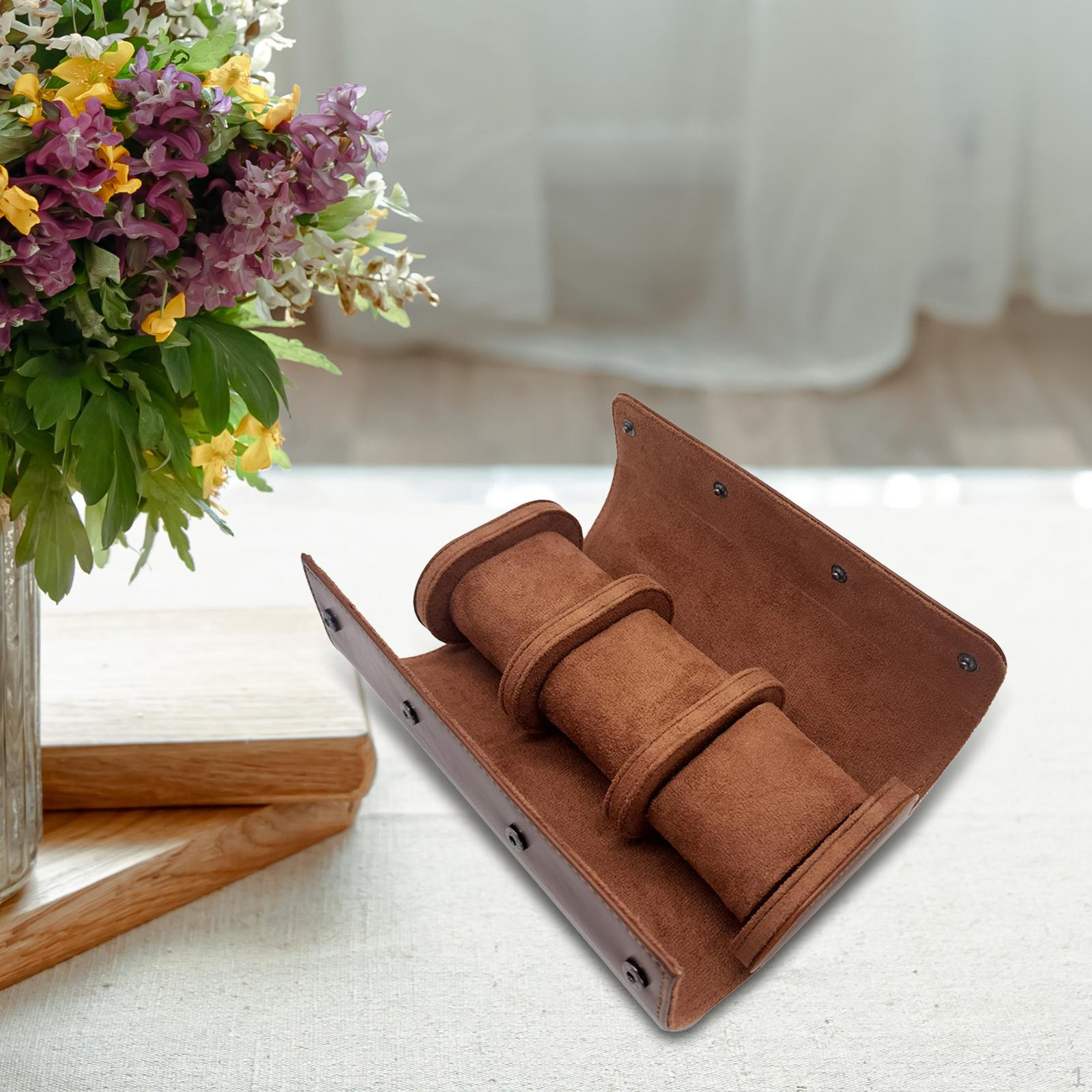 

Держатель-органайзер для коробки для часов, легкий прочный портативный дисплей из искусственной кожи для ювелирных изделий коричневый