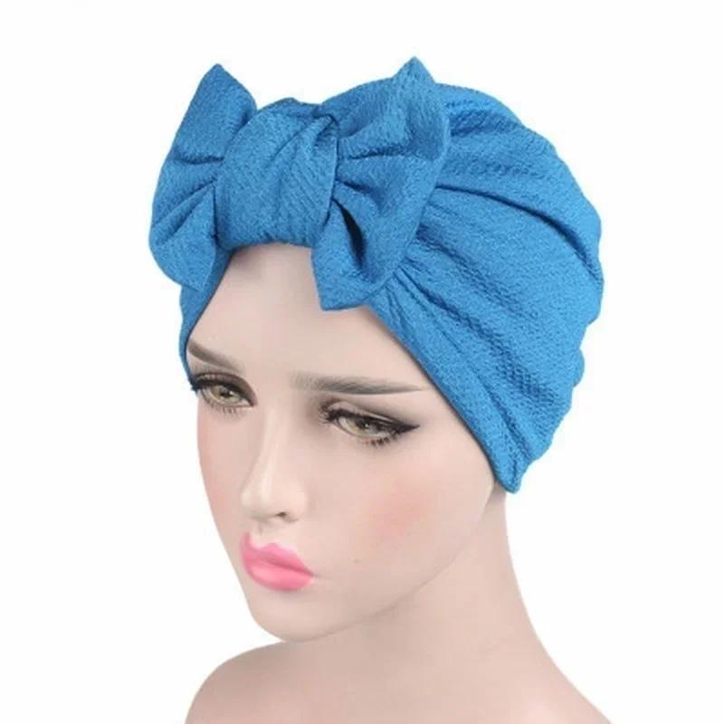 Fashion Women Big Bow Turban Hat Headdress Bow Knot Bonnet Hat Chemo Hair Cap Soft Snood Hat