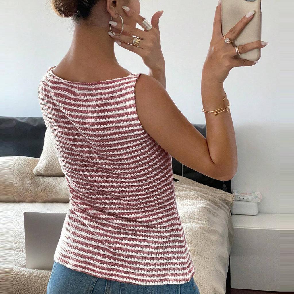 Women's  Casual Button Up Sleeveless T-shirt Top