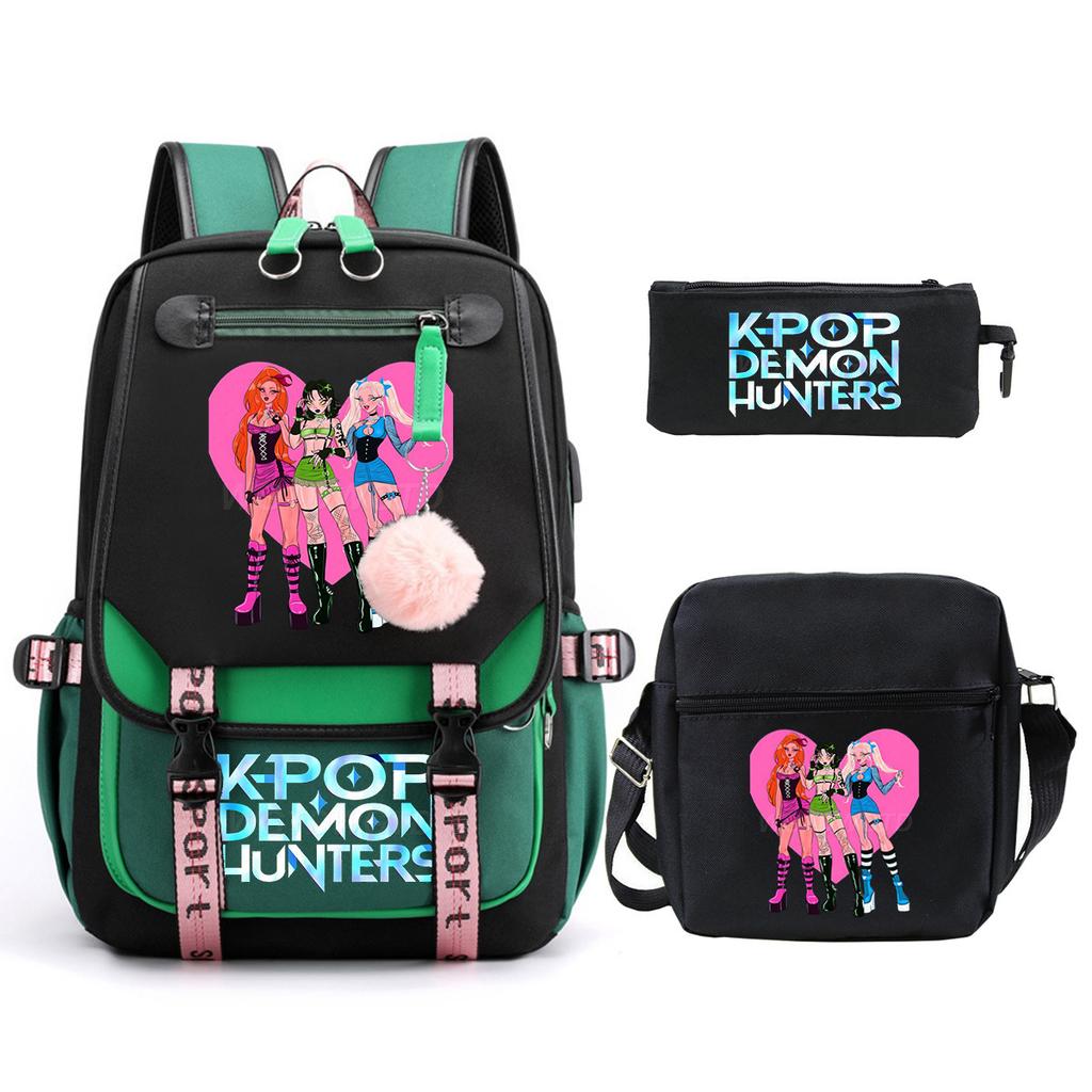 Witch Hunters Kpopdemonhunters Student School Bag Shoulder Bag Casual Pencil Bag Three-Piece Set
