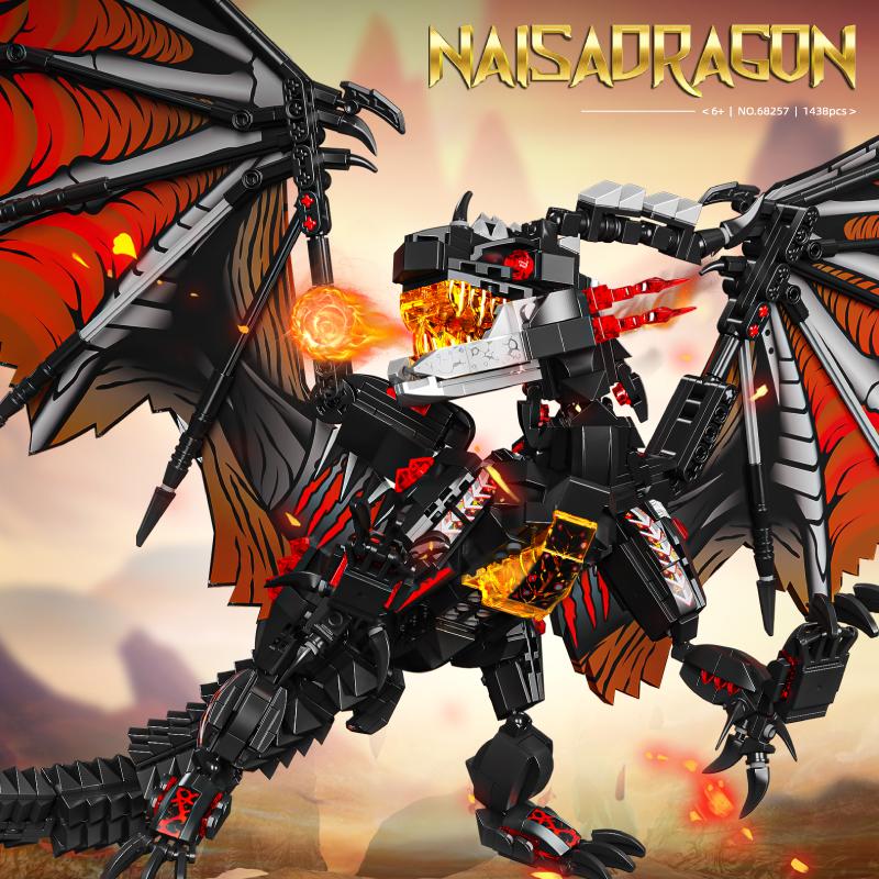 Western Mythology Story Toy Warcraft Dragon Spray Fire Dragon Assembled Building Block Model Children's Gift Dinosaur