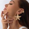 Bohemian-Style 4pcs Starfish Earrings Set Summer Beach Vacation Ear Clip Jewelry Party Gift Metal Star Flower Stud Earring