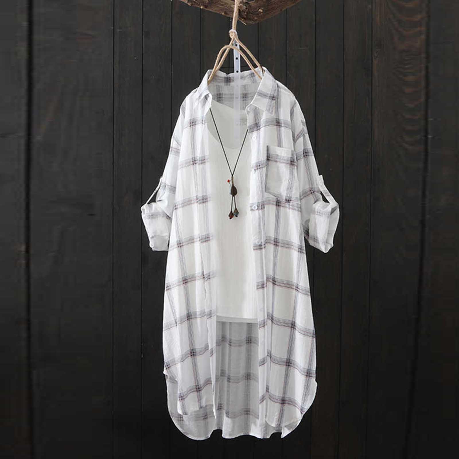 

Women s Fashion Plaid Loose Casual Cardigan Thin Outer Shirt Sun Jacket Top L
