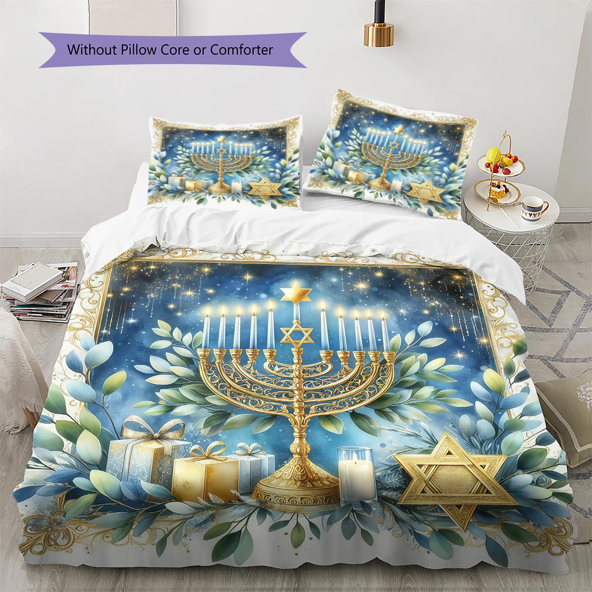 

Hanukkah Pattern Bedding,Quilt Set Quilt Cover Pillowcase Home Birthday Gift (1 * duvet cover + 2 * pillowcase, without core) 135x200cm