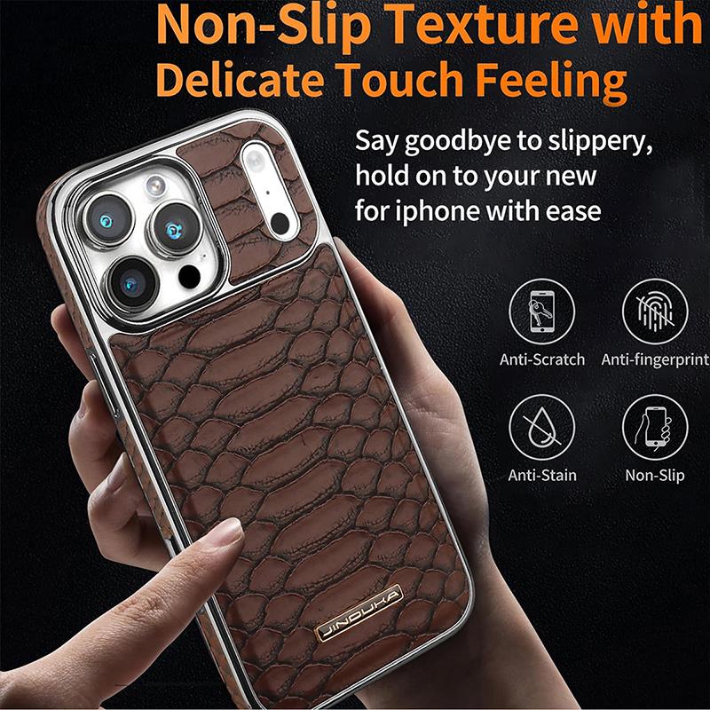 Premium Anti-Slip Faux Snakeskin Phone Case For iPhone 17 Pro Max Air 16 Plus 15 14 13 Cover High Quality Electroplating Shell