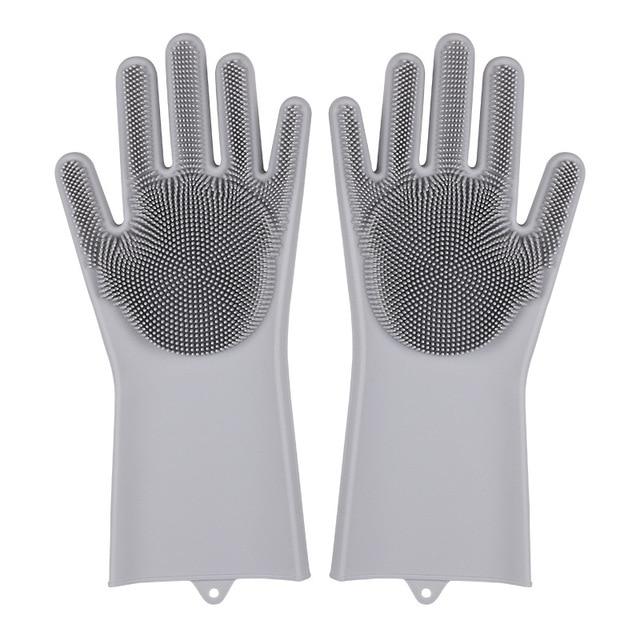 

Dishwashing Cleaning Gloves Magic Silicone Rubber Sponge Glove Household Scrubber Kitchen Clean Tools сірий