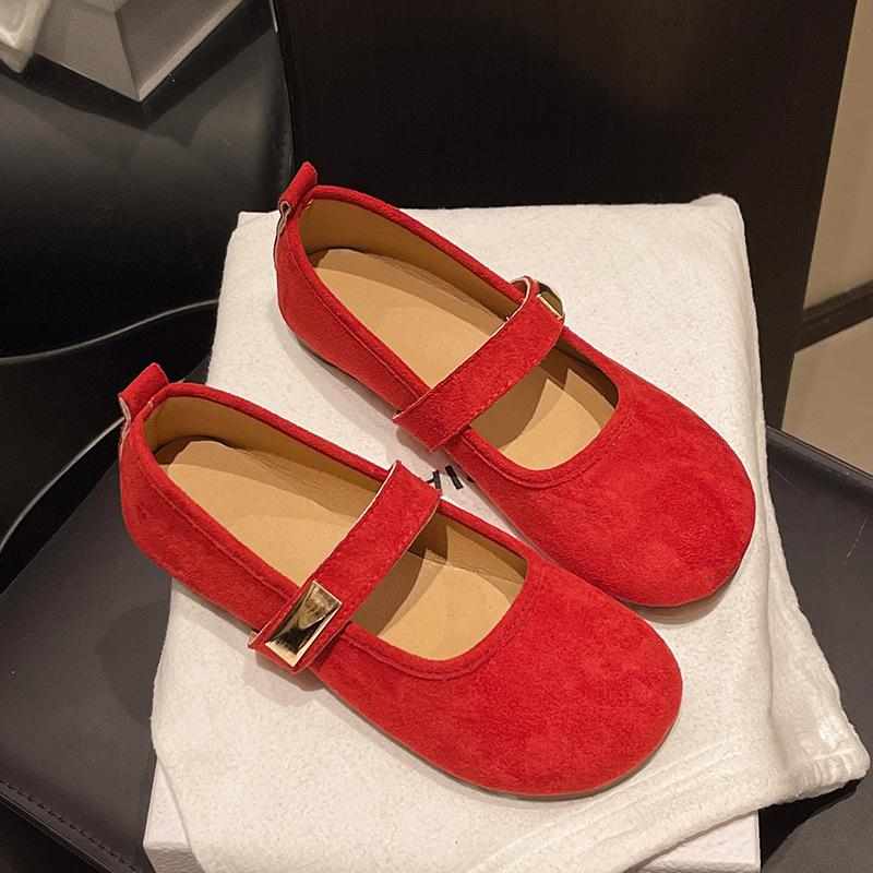 Retro Shallow Mouth Single Shoes Women's 2025 Spring with Skirt Soft Sole Yellow Flat Bottom Mary Jane Beautiful Single Shoes