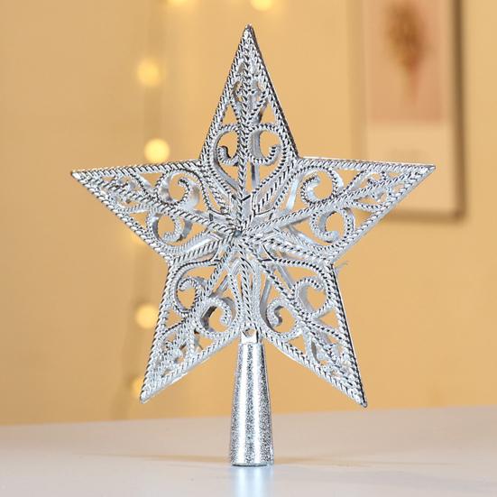 Xmas Tree Topper Plastic Hollowed-Out Sparkling Star Festival Party DIY Decoration Accessories Top Pentagram Christmas Decoration Holiday Supplies