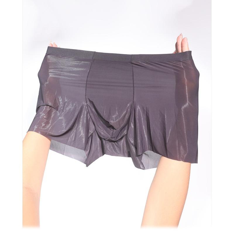 Silk Smooth Underwear Men Sexy Oil Shiny Boxer Trunks Ultra Thin Transparent Panties Knickers Gay Man Glossy Underpants Ice Silk