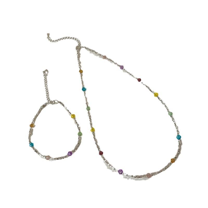 Sweet Colored Crystal Broken Silver Necklace Bracelet Women'S Summer Dopamine Personality Fashion Versatile Neck Chain Collarbone Chain