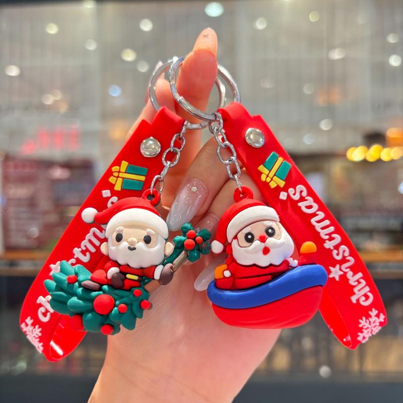 2Pcs Cartoon Cute Santa Claus Tree Keychain Christmas Party Decoration Bag Ornaments Car Key Pendant Exquisite Small Gift