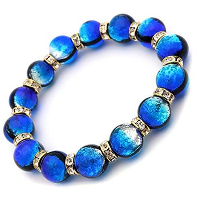 [GOLD STONE] Glowing Firefly Glass Bracelet, Yonaguni Blue, 12mm, Sparkling Okinawa Power Stone, Inner Circumference: Approx. 19.5cm