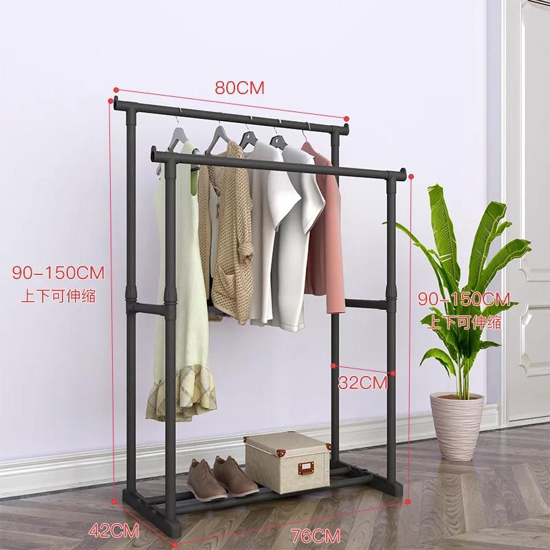 Double Pole Coat Rack Simple Reinforced Steel Frame Clothing Rack Bedroom Mobile Drying Rack Minimalist Floor Clothes Hanger