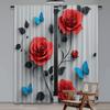 Set Of 2 Flat Printing Scene Curtain Red Roses Blue Butterflies Digital Printed Polyester Drapes Festive Holiday Use New Curtains Made