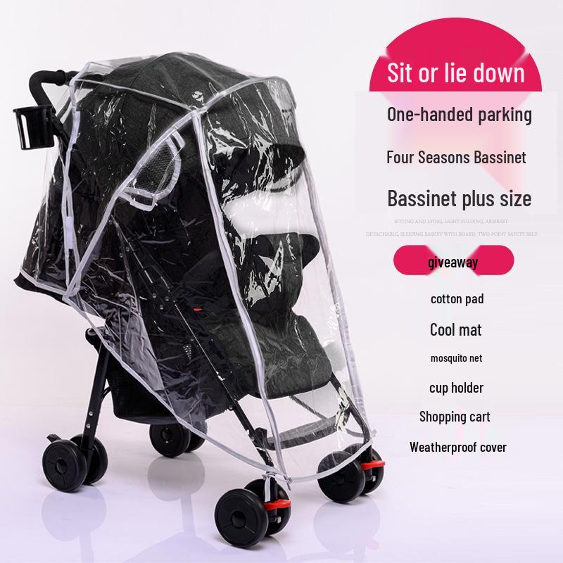 Compact Baby Stroller: Foldable with Recline, Shock Absorption, All-Weather Brakes, and Anti-Hunchback Design.