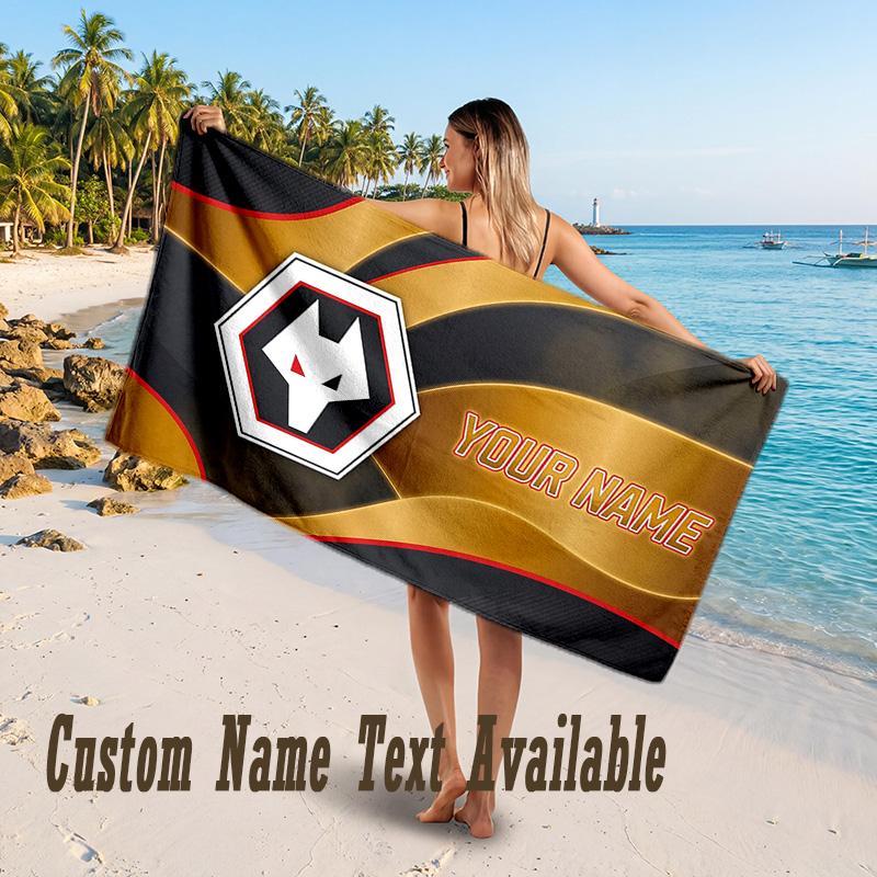 Wolverhampton Wanderers Football Design Beach Towel Custom Text Large Towel for Beach Vacation
