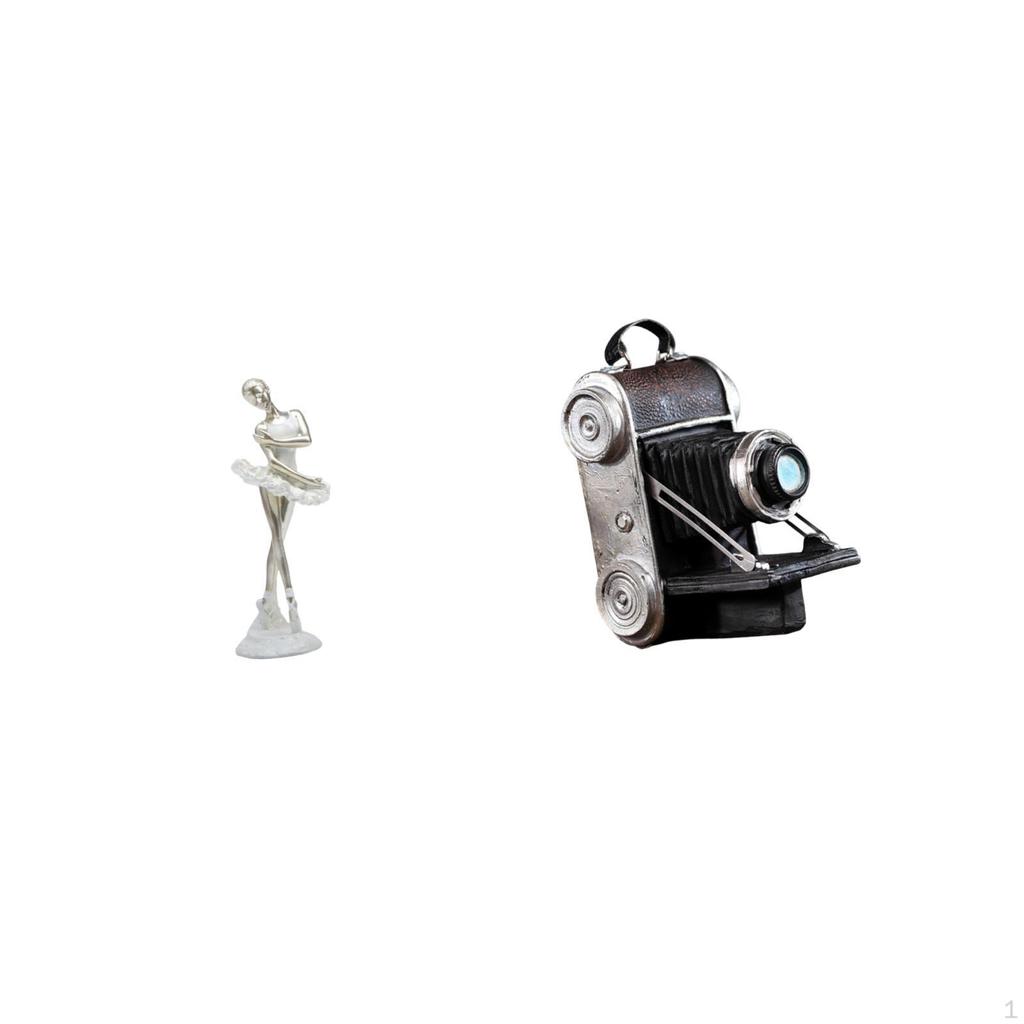 Ballerina Camera Figurine Modern Dancing Girl Resin Art Sculpture Unique Desktop Ornament for