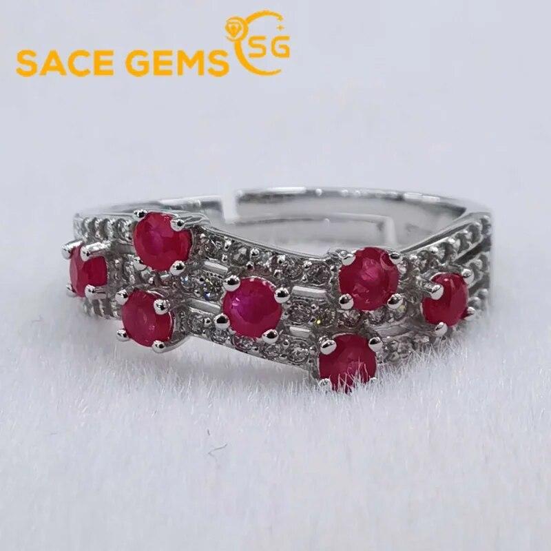 

Кольца SACE GEMS из стерлингового серебра 925 пробы 2,5 мм с натуральным рубином и драгоценными камнями для женщин, помолвка, коктейльная вечеринка, изысканные ювелирные изделия, подарок Open красный