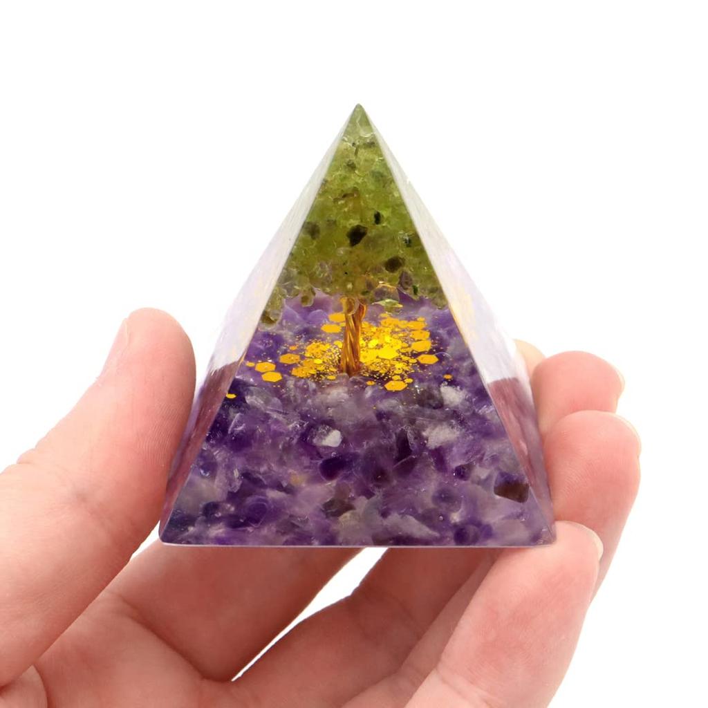 [GOLD STONE] Orgonite Pyramid Wealth Tree Natural Stone Ornament Approx. 5cm Wide Power Stone Cleansing Amethyst Peridot Approx. 5cm Wide