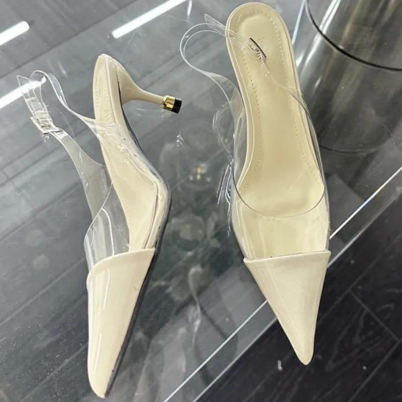 Fashion Pointed Toe Thin Heel Non-slip Women Sandals 2025 Summer Transparent PVC Mueller Shoes Fashions Elegant Buckle Strap High Heels