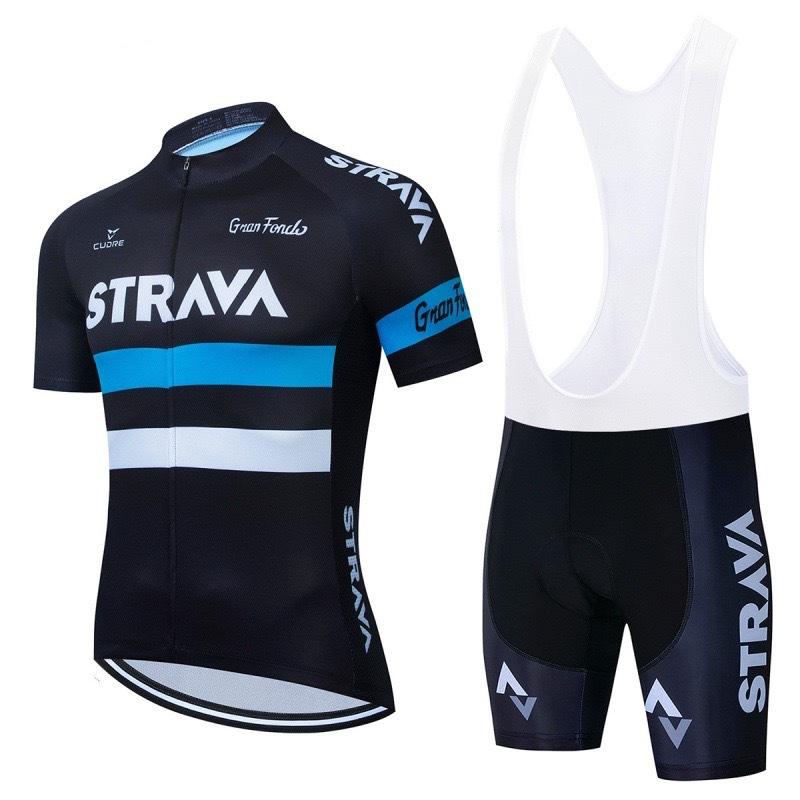 New Strava Cycling Suit Men's Outdoor Sports Cycling Short Sleeve Strap Shorts Set