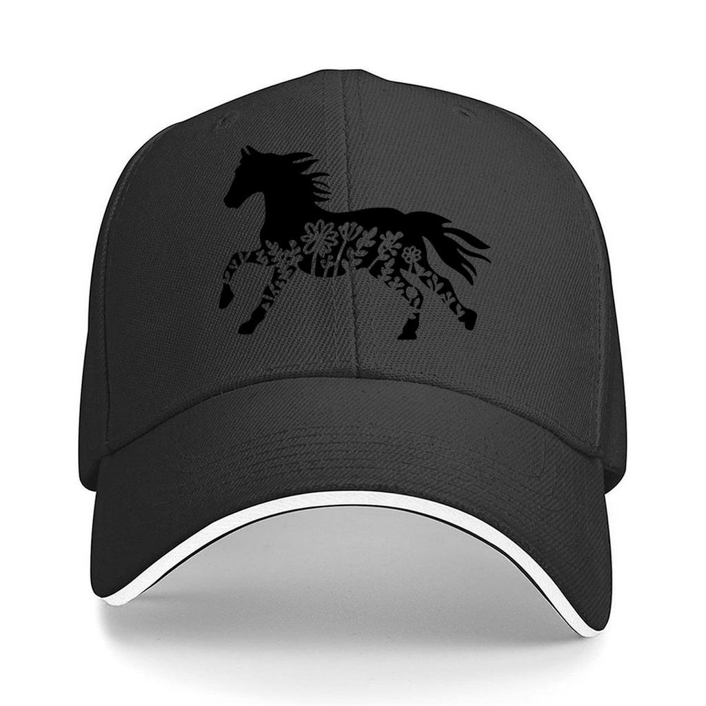 One Top Unisexs and Womens Same Style Small Flower Horse Animal Print Spring and Summer Sunshade Net Sandwich Baseball Cap