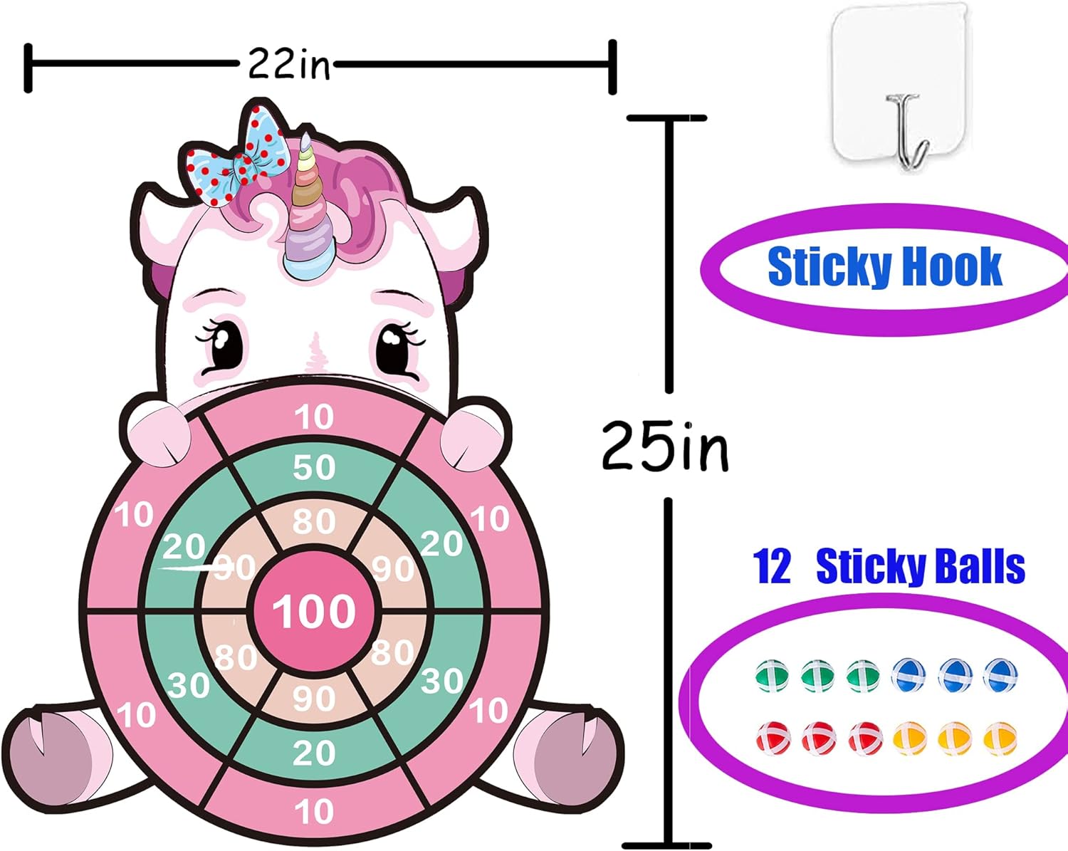 

Large Unicorn Dart Board Game Toy With 12 Balls &1Hook for Boys Girls Indoor Outdoor Sports Party Birthday Christmas New Year