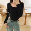 Design Niche White Short Bottoming Shirt for Women Autumn New Long-sleeved T-shirt Clavicle Hot Girl Top