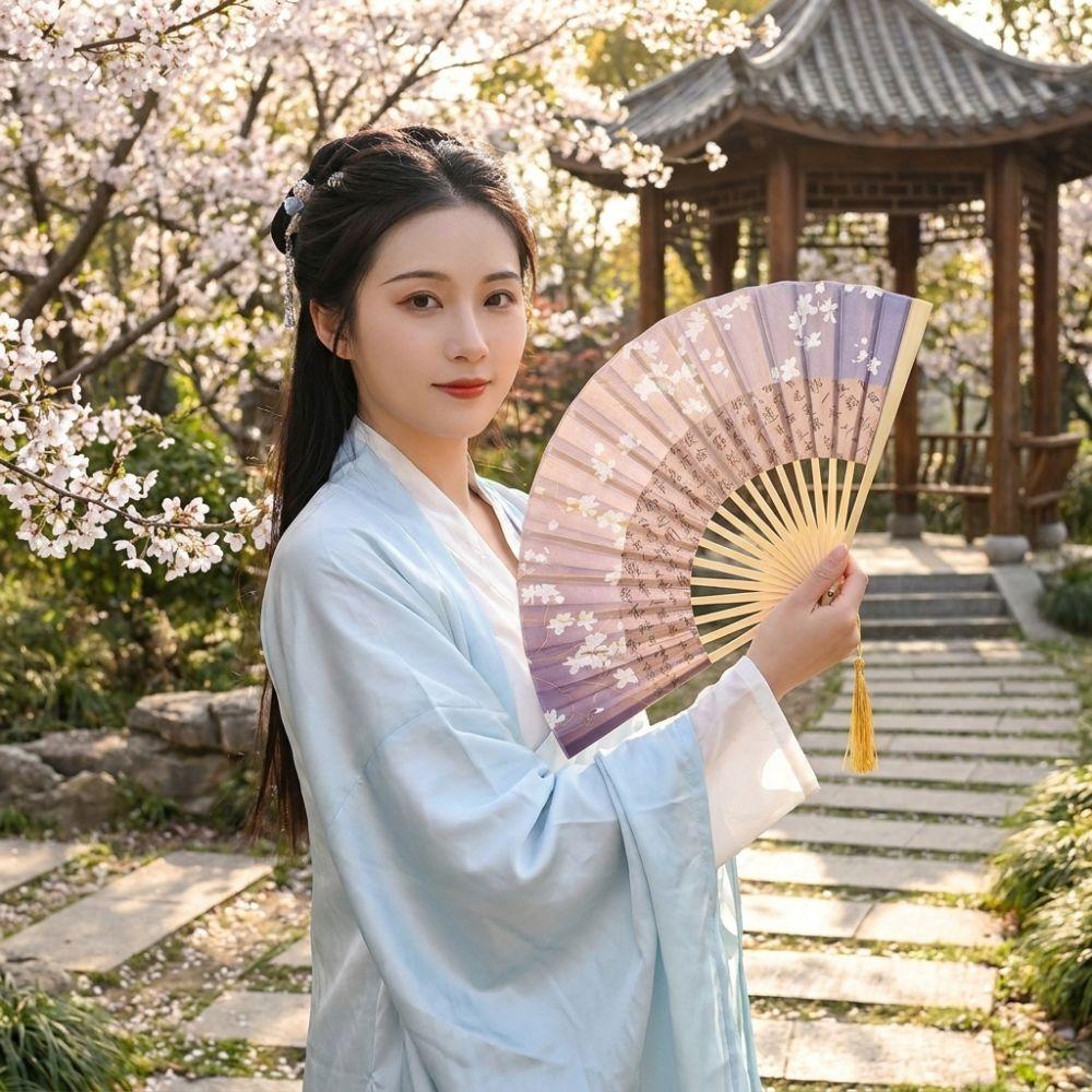 Exquisite Ancient Style Printing Folding Fan Vintage Handheld Fan Bamboo Fan Classical Dance