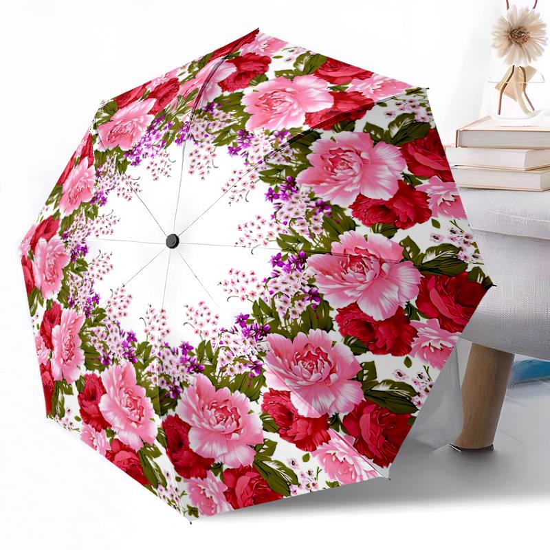 Sunflower Garden Plate Outdoor Automatic Umbrella Folding Umbrella with 8 Ribs Durable Plastic & Iron All-Season Use Vibrant Pattern Umbrella