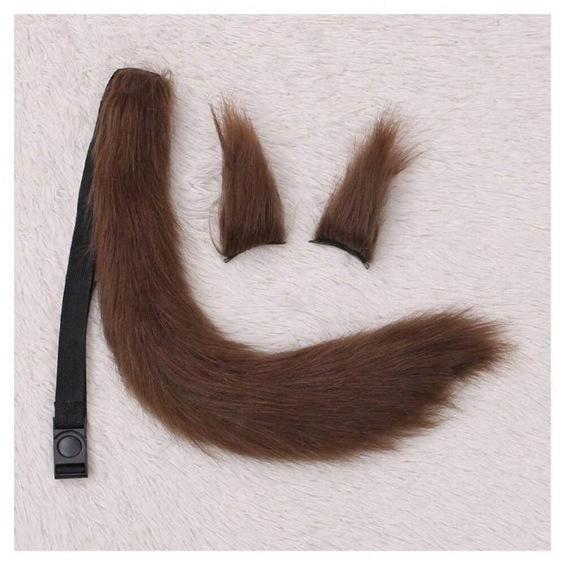 Long Furry Fox Tail Ears Hair Clips Set Anime Cosplay Costume Props Lolita Animal Cat Tail Fursuit Plush Tail Faux Fur Haripins